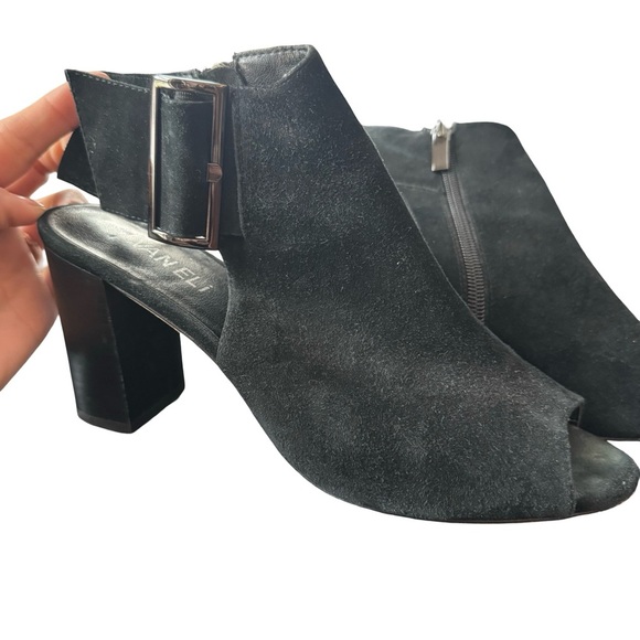 Vaneli Black Suede Peep-Toe Heeled Sandals 3” - Picture 3 of 8